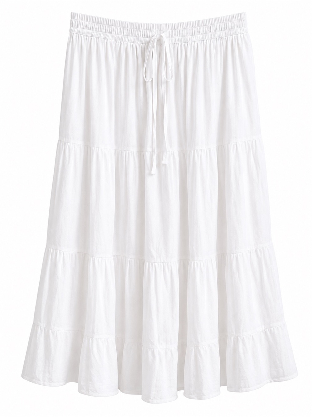 Jackpot White Tiered Drawstring Boho Midi Skirt Size M (One Size)
